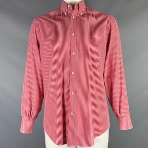 BRUNELLO CUCINELLI Size XXL Burgundy White Stripe Cotton Long Sleeve Shirt